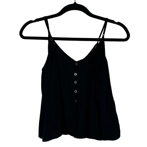 Forever 21 Womens V-Neck Adjustable Button Semi-Sheer Solid Black Tank Top Small - Picture 1 of 5
